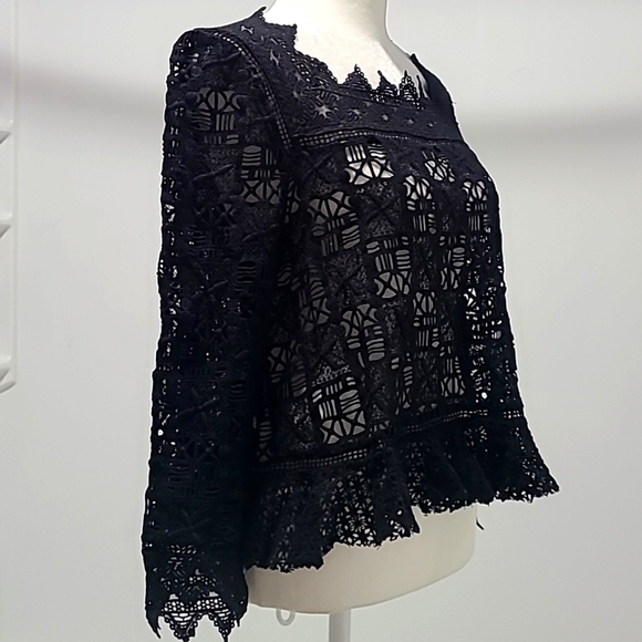 Rebecca Taylor S coquette flirty lace  provocateur Cotton  Embroidered Black Top - Picture 4 of 11